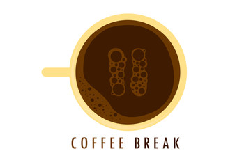 A coffee cup with a pause with a bubble on a coffee break is depicted on a white background.