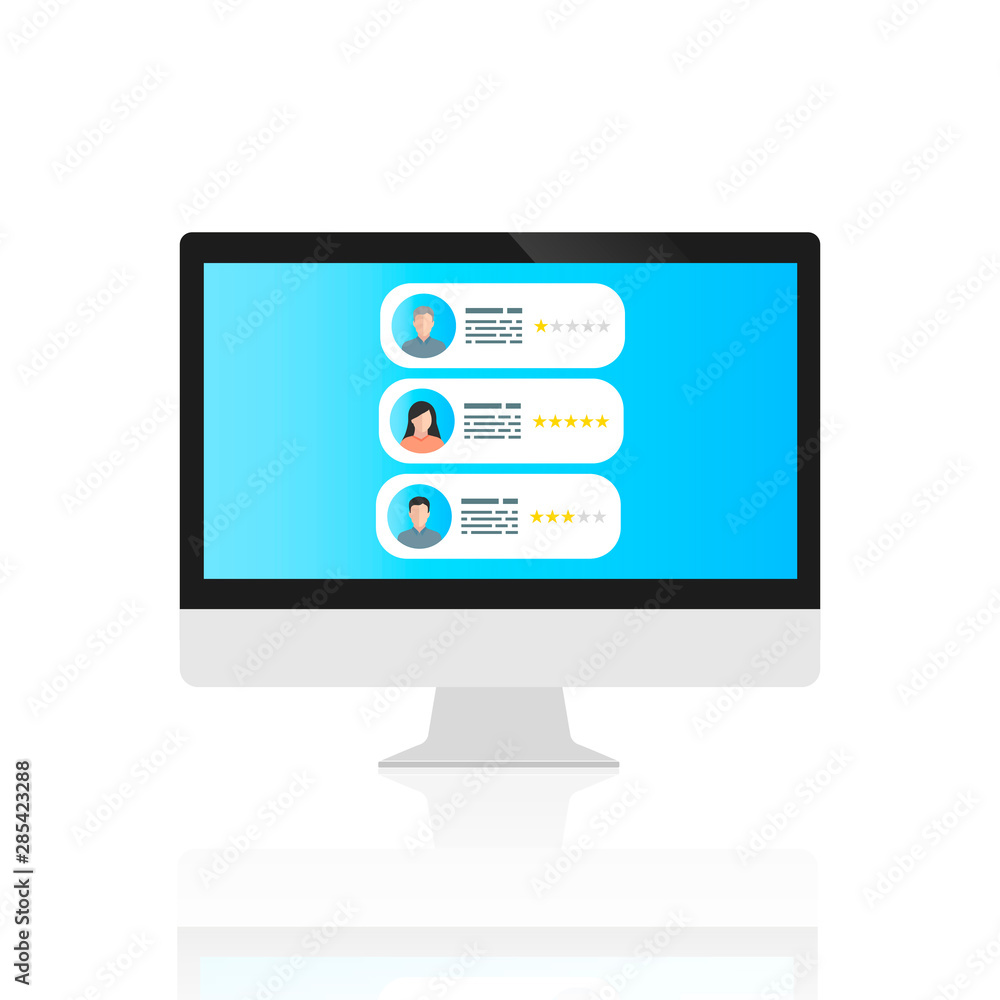 Poster the computer with user comments on the screen is shown on a white background.