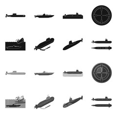 Vector illustration of war and ship sign. Set of war and fleet vector icon for stock.