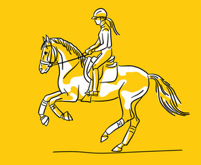 Girl on a horse galloping, vector illustration, yellow background