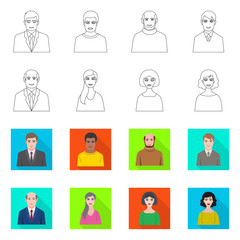 Vector design of hairstyle and profession logo. Set of hairstyle and character vector icon for stock.