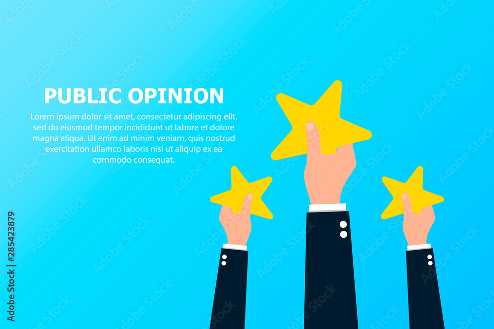 Poster public rating on blue background with text.