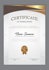 Certificate template with gold element, diploma, vector illustration