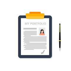 Portfolio of a woman on a blue background.