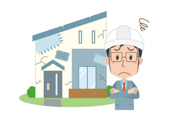 Naklejka premium リフォーム 住宅 男性 悩む 工事 マイホーム