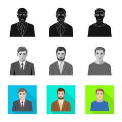 Isolated object of hairstyle and profession sign. Set of hairstyle and character stock symbol for web.