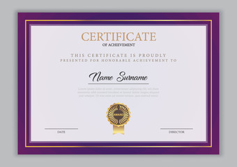 Certificate template with gold element, diploma, vector illustration