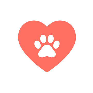 Love for pets icon concept. Animal footprint in love symbol for Pet care icon concept.