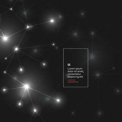 Abstract polygonal black background with connecting dots and lines. Connection structure and vector science background