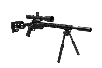 Modern small-caliber .22lr rifle with a telescopic sight isolate on a white background. Weapon for...