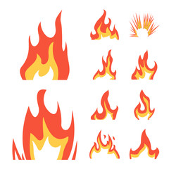 Vector design of fire and red sign. Set of fire and campfire stock symbol for web.