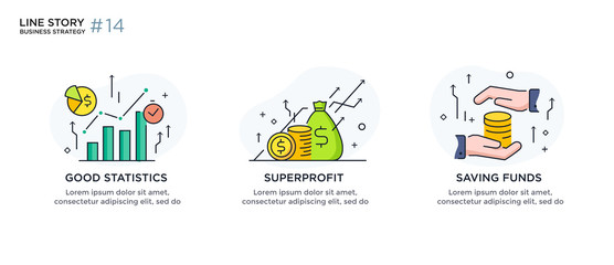 Set of illustrations concept with business concept. Workflow, growth, graphics. Business development, milestones, start-up. linear illustration Icons infographics. Landing page site print poster. Line