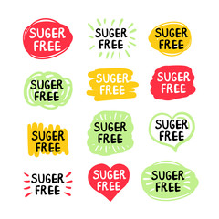 Vector set of round colorfull eco labels with text - sugar free.