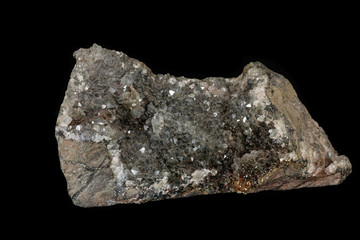 Macro stone mineral smoky quartz on a black background