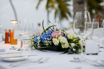 Wedding decoration of table on Maldives islands