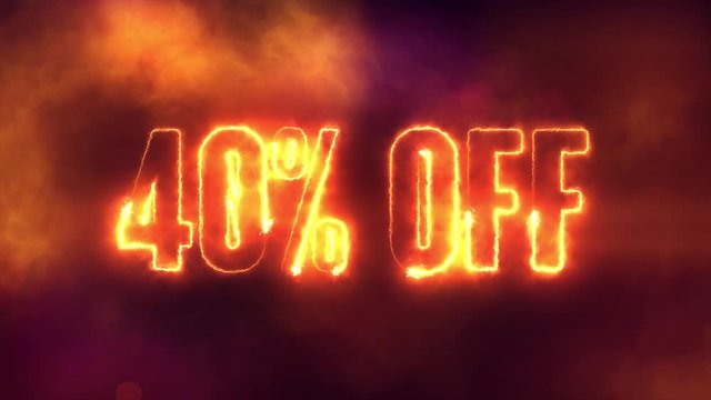 40 percent off burning text symbol in hot fire on black sale  background
