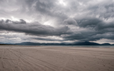 Dark clouds over Inch Beach in  County Kerry in Ireland