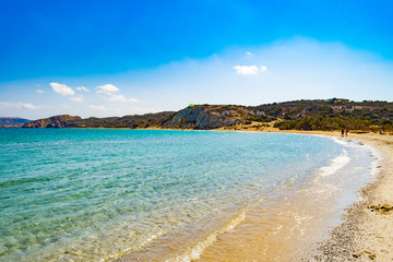 Obraz premium Achivadolimni sandy beach in Milos greek island in beach.