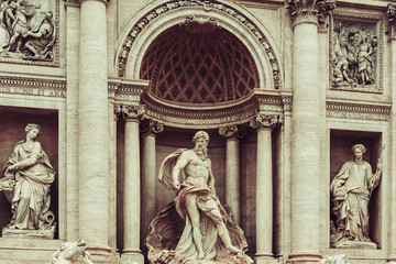 Details of Trevi fountain in Rome, Ital, . Rome baroque architecture