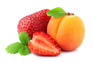 Strawberries and apricot. Fresh fruits isolated.