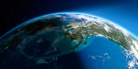 Detailed Earth. Chukotka, Alaska and the Bering Strait