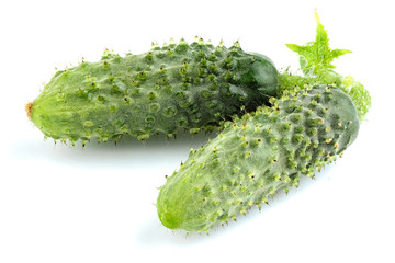 Fresh mini cucumbers isolated.