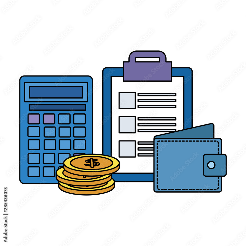 Poster checklist clipboard with wallet and calculator
