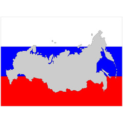 Russia map and flag sign. White blue and red sign