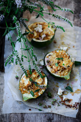 zucchini stuffed with bulgur and feta..selective focus