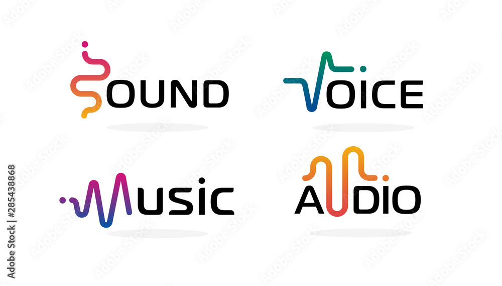 Poster sound wave icons set. music waves symbols. audio logos template. voice equalizer emblems idea. moder