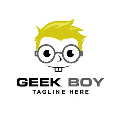geek - boy logo vector design template