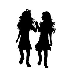 Vector silhouette of siblings on white background. Symbol of family, daughter, sister,friends, twins.