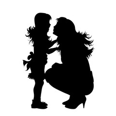 Vector silhouette of mother with her daughter on white background. Symbol of family, mother.