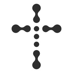 Christian symbol, black connection dots cross icon. Church logo template. Isolated vector illustration.