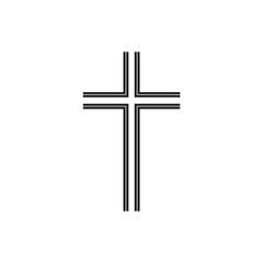Christian symbol, black thin line cross icon. Church logo template. Isolated vector illustration.