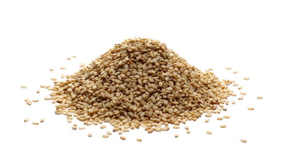 Organic integral sesame seeds isolated on white background