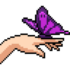 Fototapeta premium vector pixel art hand butterfly