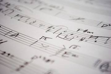 Handwritten music notes close up