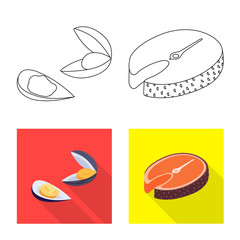 Isolated object of fresh and restaurant sign. Set of fresh and marine vector icon for stock.