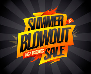 Summer blowout sale, mega discounts, vector advertising banner - obrazy, fototapety, plakaty