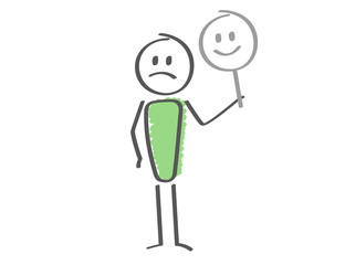 Stick Figure - man depression hiding sadness under mask