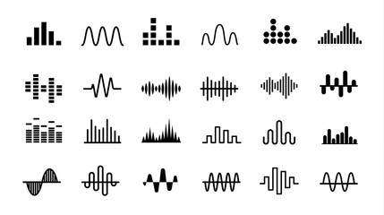 Set of Radio Wave icons. Monochrome simple sound wave on white background. Isolated vector illustration.