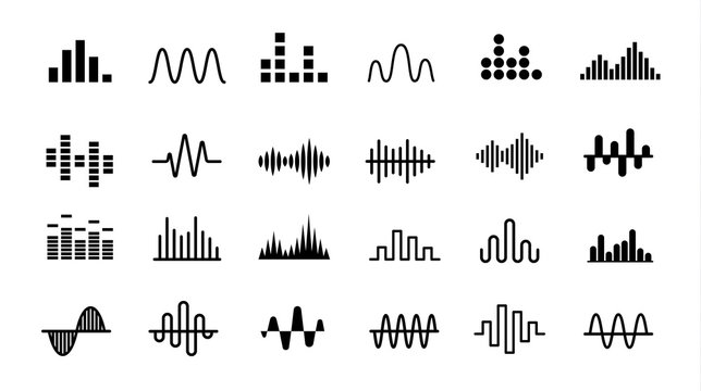 Set of Radio Wave icons. Monochrome simple sound wave on white background. Isolated vector illustration.