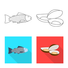 Vector illustration of fresh and restaurant symbol. Set of fresh and marine vector icon for stock.