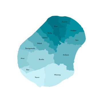 Vector isolated illustration of simplified administrative map of Nauru. Borders and names of the districts (regions). Colorful blue khaki silhouettes