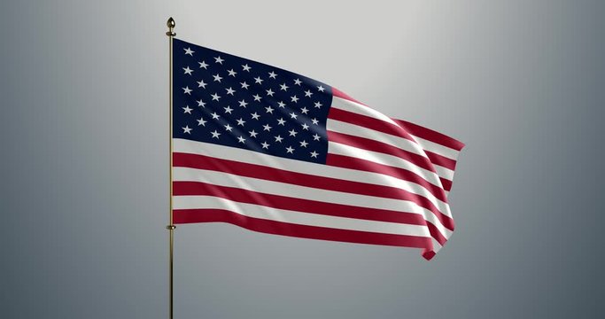 USA realistic 3D waving flag in loop animated motion graphic 4K video. American wavy pennant on a flagpole with alpha channel