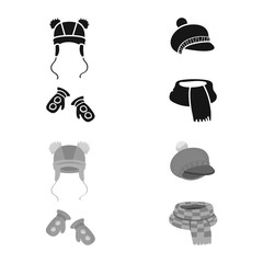 Vector illustration of clothes and texture logo. Collection of clothes and weather stock vector illustration.