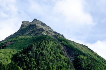 mountain landscape - mountains forest, rocks glaciers snow clouds, Dombay, Karachay-Cherkessia, Russia