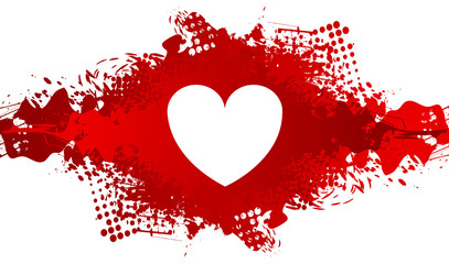 White heart shape on red grunge blot background. Valentines Day vector greeting card design