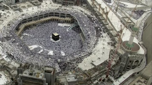 MECCA, SAUDI ARABIA,  August 2019 - Muslim pilgrims from all over the world gathered to perform Umrah or Hajj at the Haram Mosque in Mecca, Saudi Arabia, days of Hajj or Omrah.